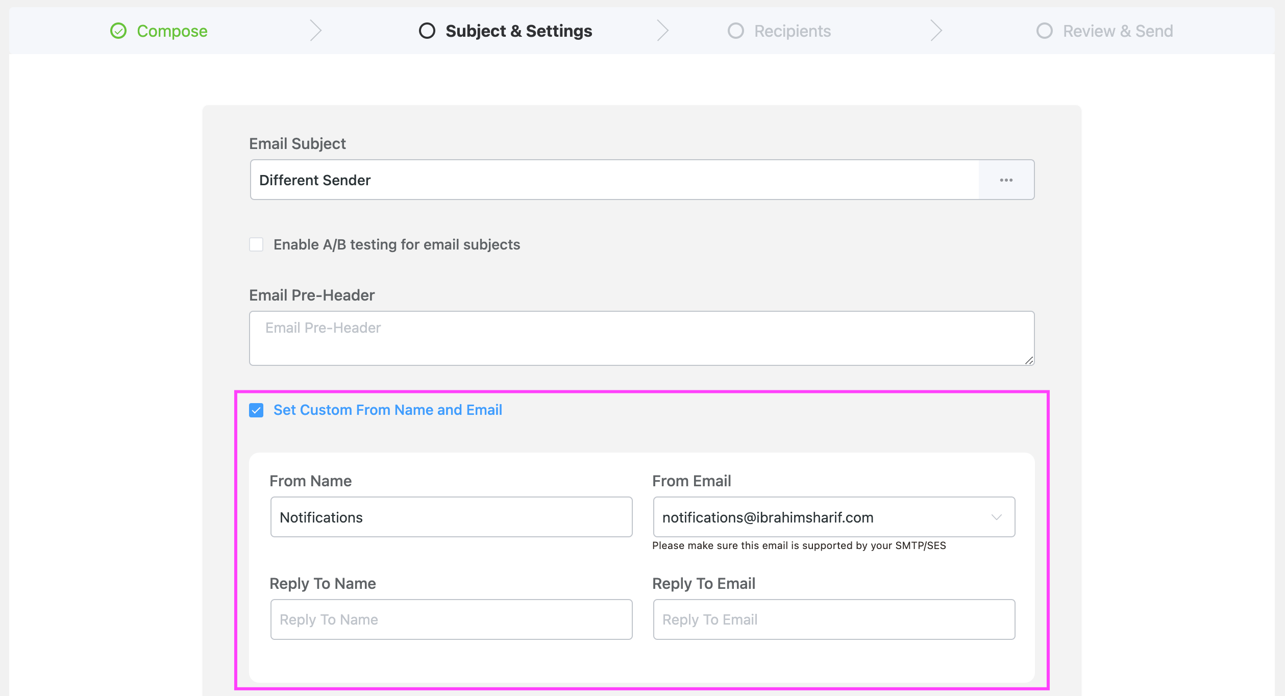 Fluent Crm Campaign Custom Mail From