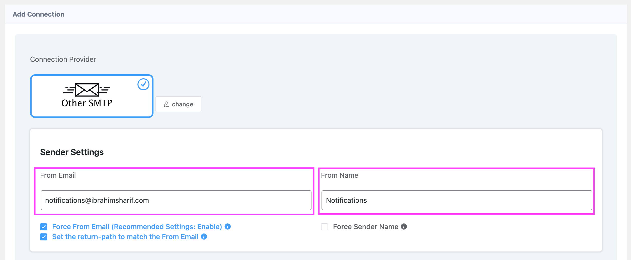 Fluent Smtp Sender Settings