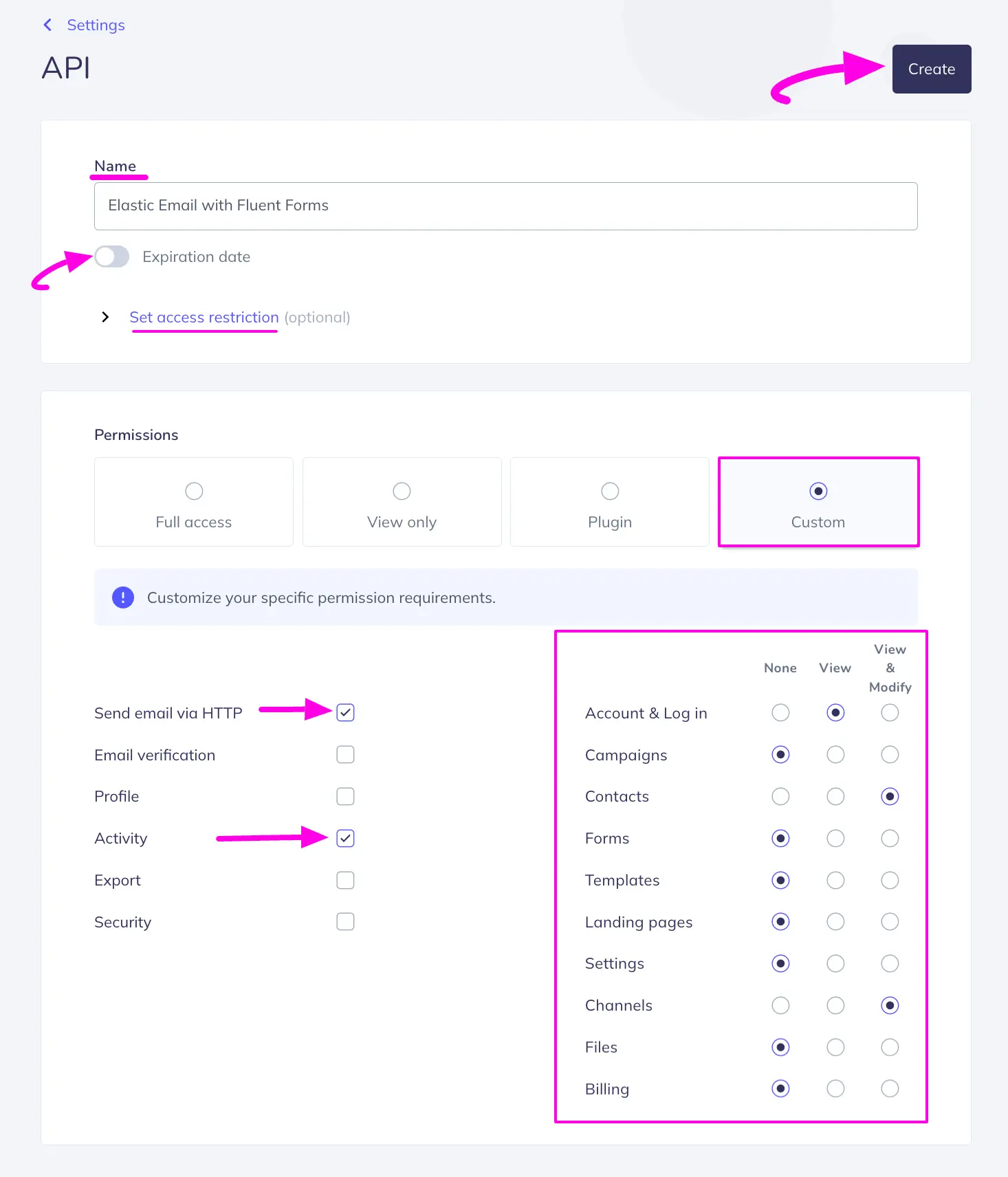 Create Api Key Page