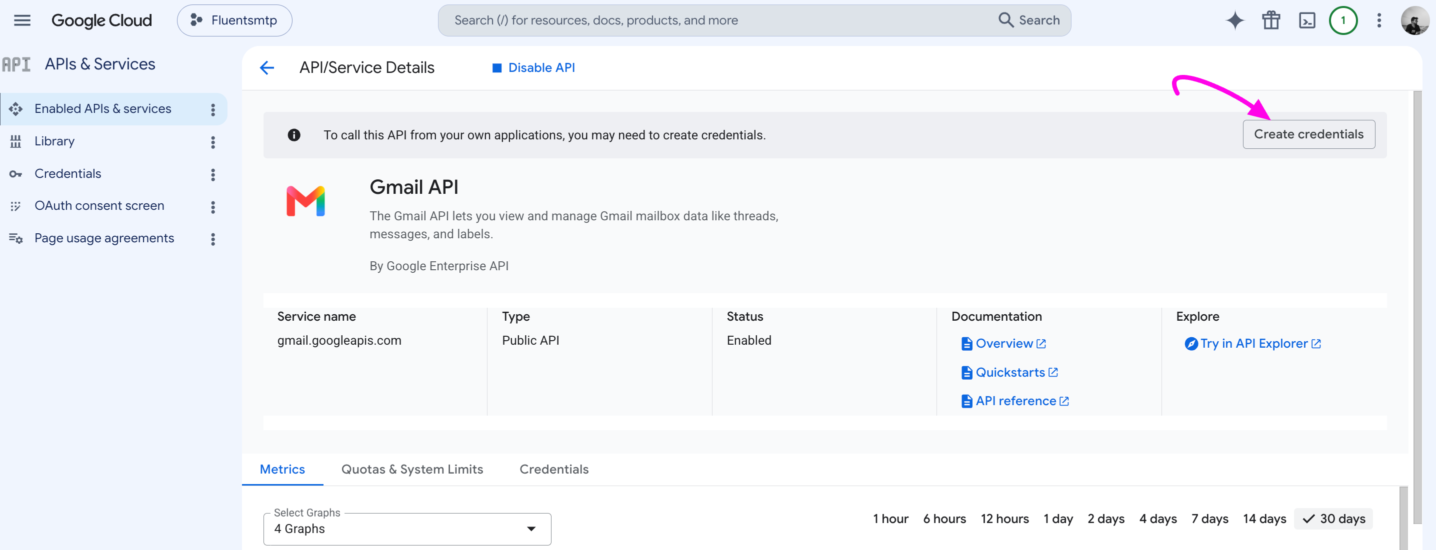 13. Create Credentials Button