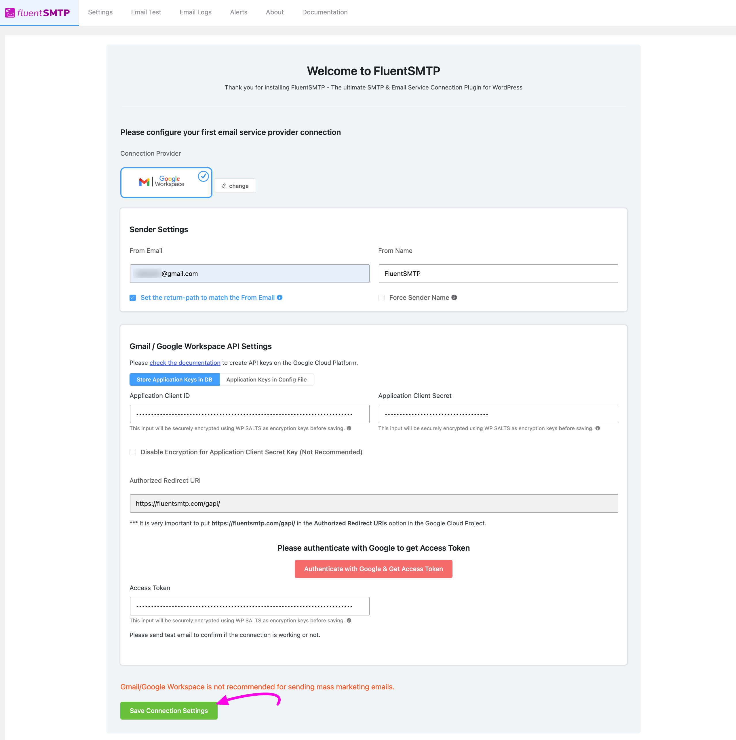 27. Save Connection Settings Button
