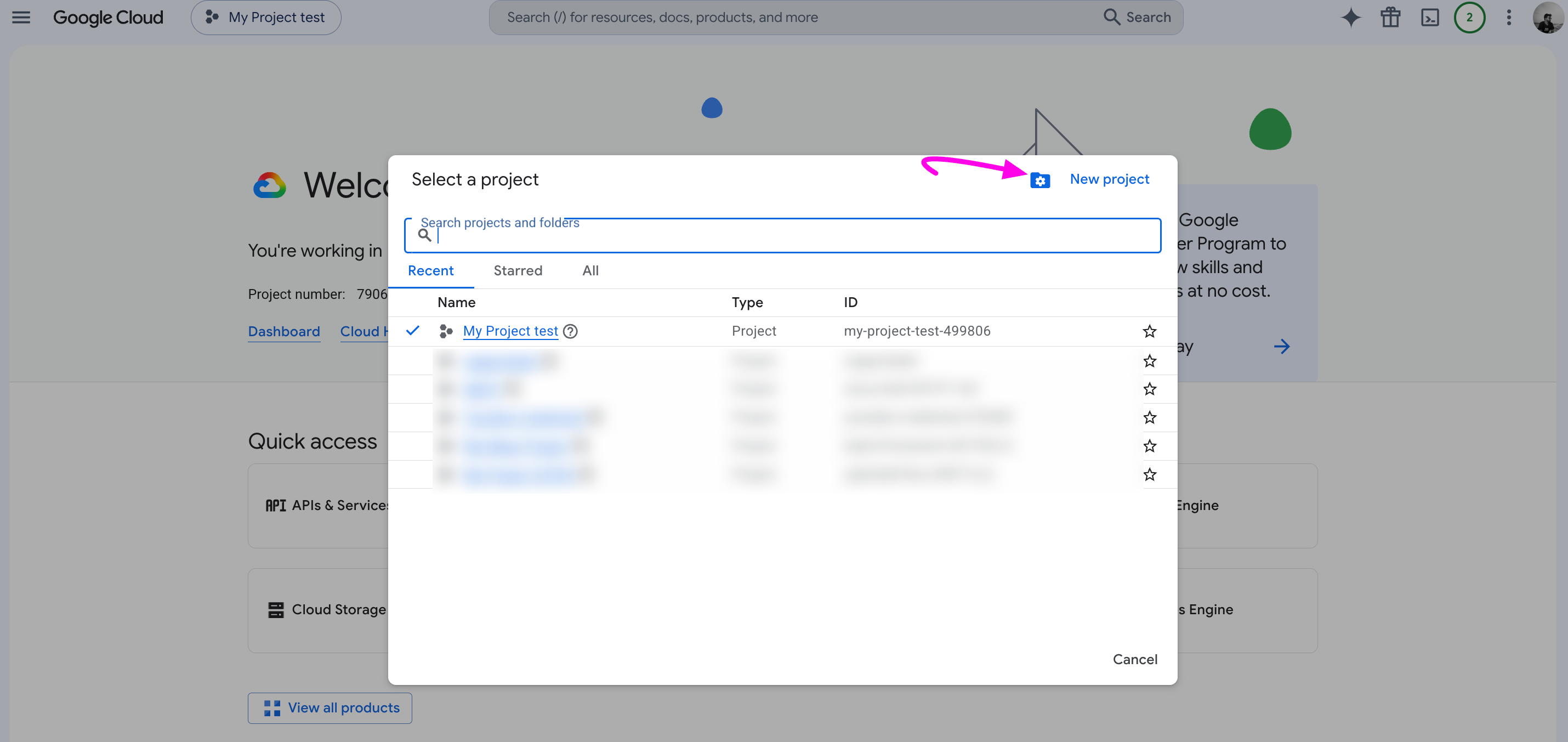 6. New Project Button