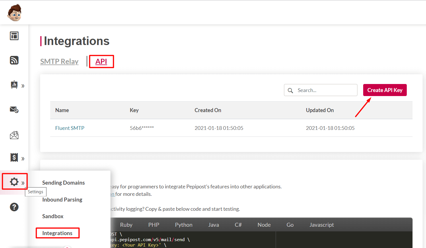 Where will I find my Pepipost SMTP details API key
