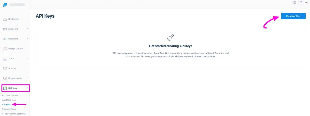 Sendgrids Settings Api Keys Generate Api Key Button