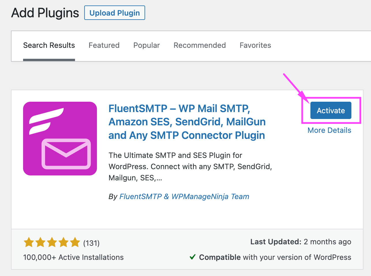 Fluent Smtp Activate