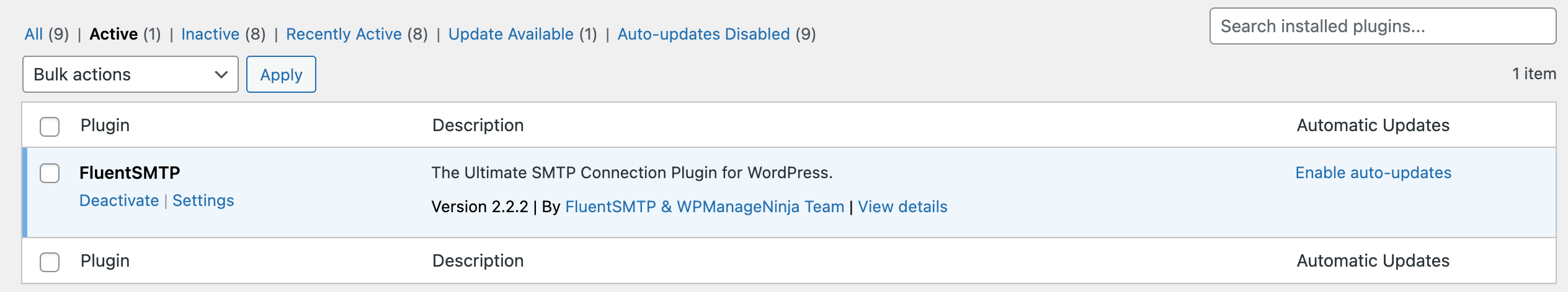 Fluent Smtp Active
