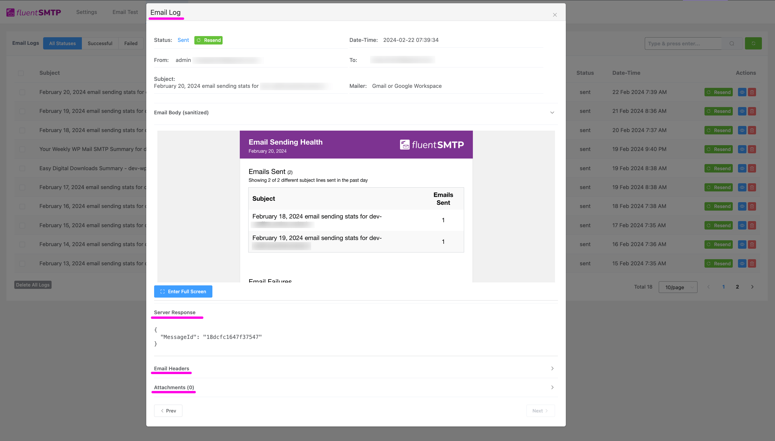 Email Log Fluentsmtp 3