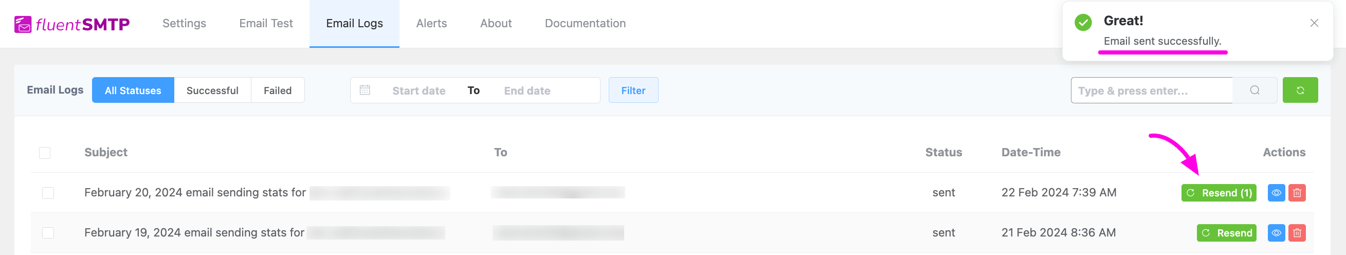 Email Log Fluentsmtp 5